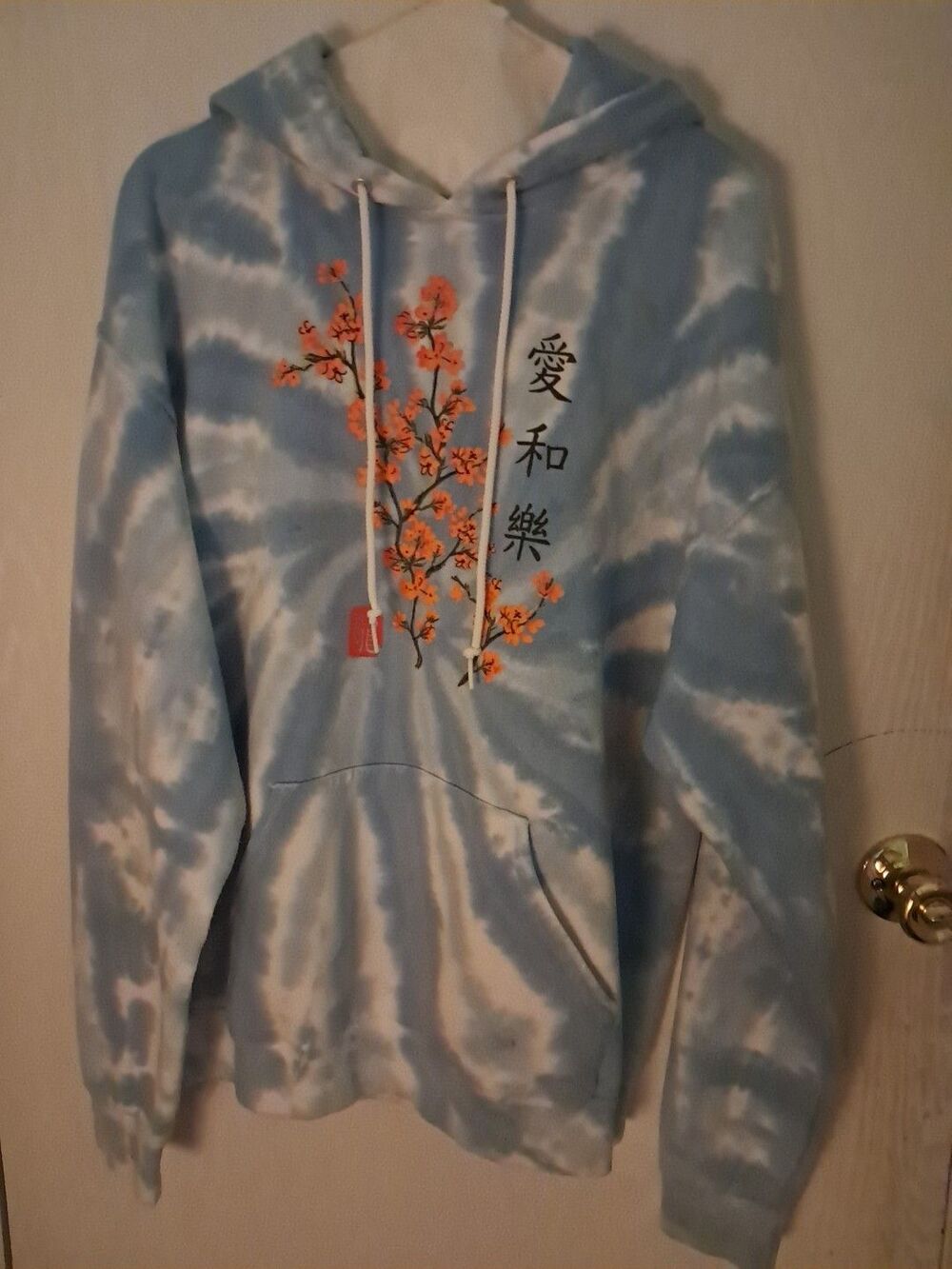 Artist Union Hoodie Womens Large Blue TieDie Cherry Bloom Graphic Fleece Sakura